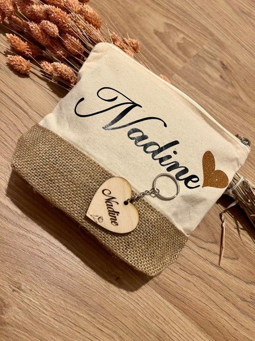 Trousse beige et toile de jute personnalisé