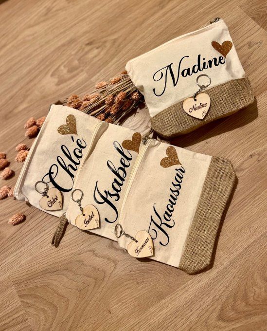 Trousse beige et toile de jute personnalisé