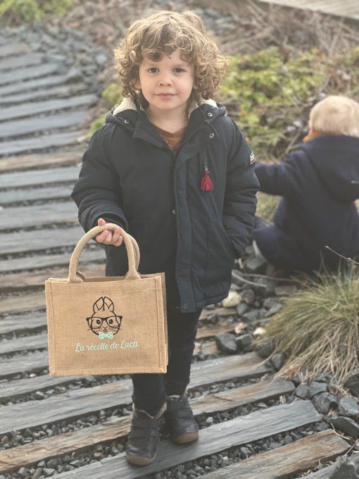 Sac en toile de jute personnalisé avec lapin de Pâques
