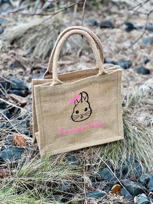 Sac en toile de jute personnalisé avec lapin de Pâques