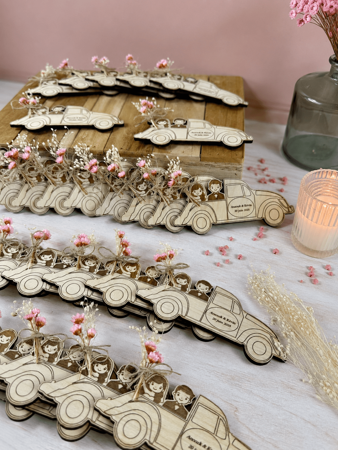 Magnets Personnalisés avec ou sans Fleurs Séchées | Cadeau Invité Mariage, Baptême, Communion, Anniv